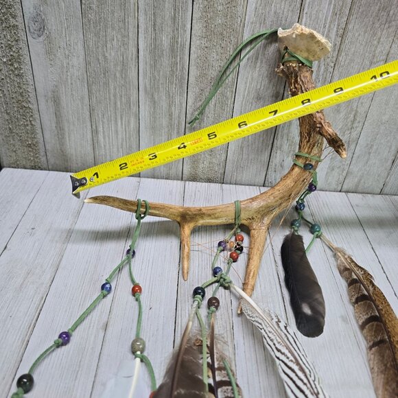 Handcrafted Natural Dreamcatcher Gemstone, Feather, and Deer Antler Unique Decor - Picture 8 of 8